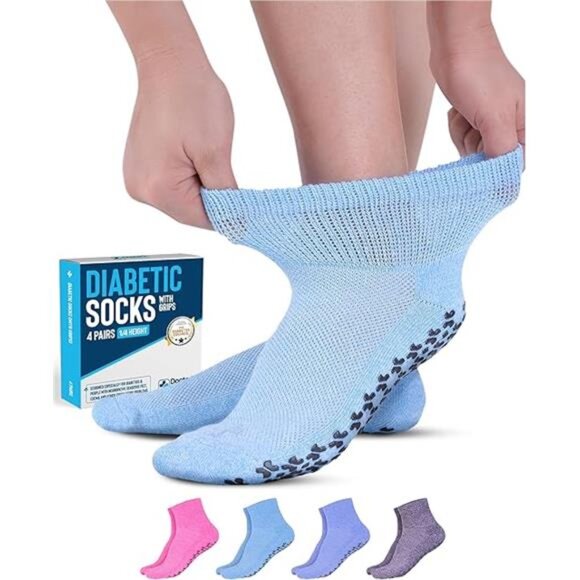 Diabetic Ankle Socks with Grippers for Men and Women - 4 Pair 1/4 Length Socks - Picture 7 of 7